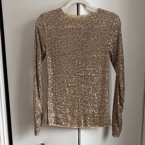 Free People Gold Sequin Long Sleeve Top Y2K Party Maximalist NWOT